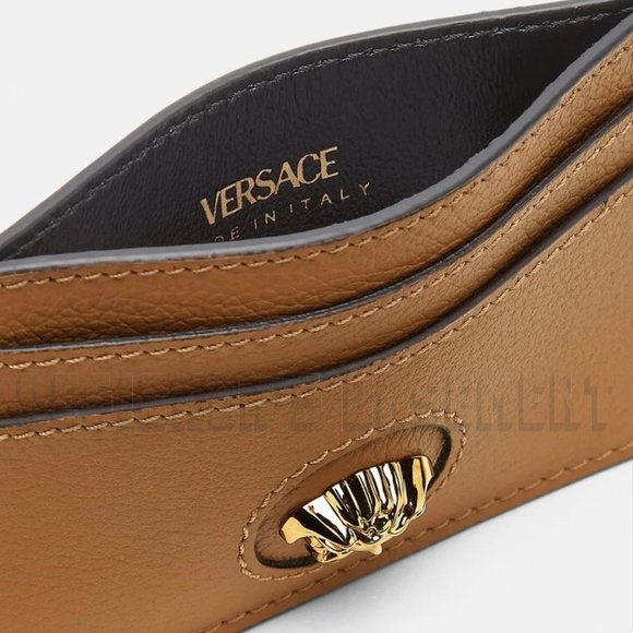 VERSACE beige gold La MEDUSA gold Logo embossed Leather Card Case holder wallet - Picture 5 of 6